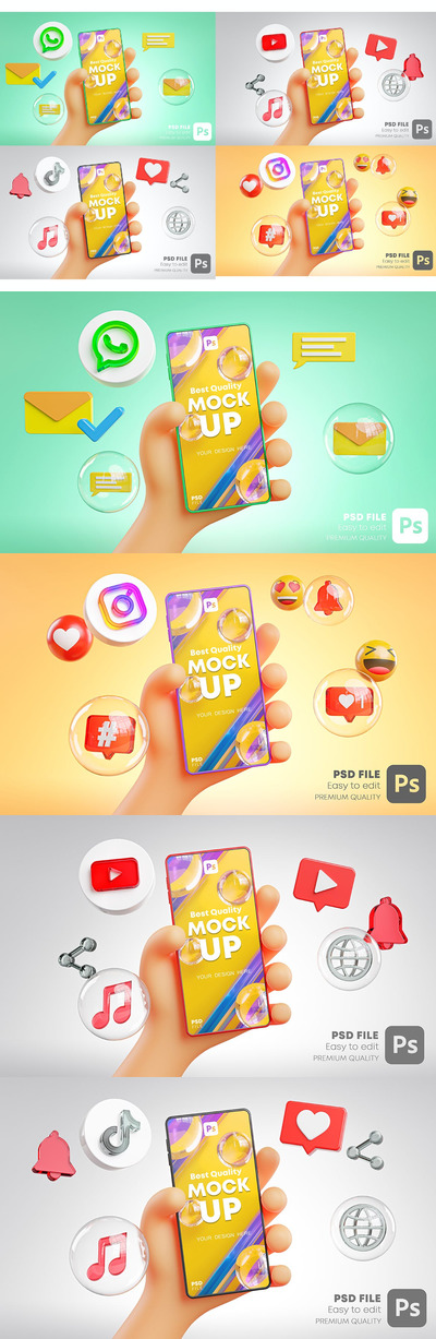 时尚高端可爱的手持手机APP UI样机展示模型mockups