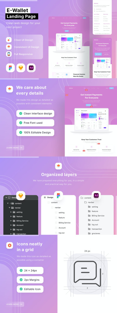 高品质的时尚高端专业的电子钱包APP UI KITS-FIG, SKETCH, XD