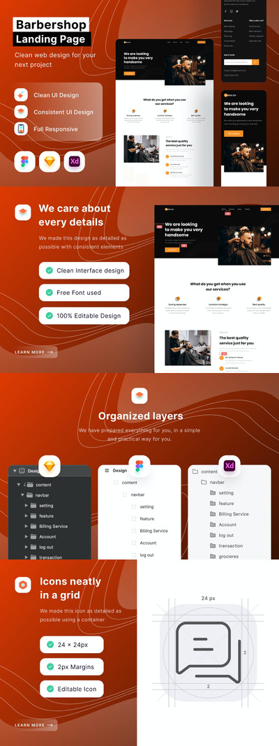 时尚高端理发店登录页面网站设计模板-FIG, SKETCH, XD