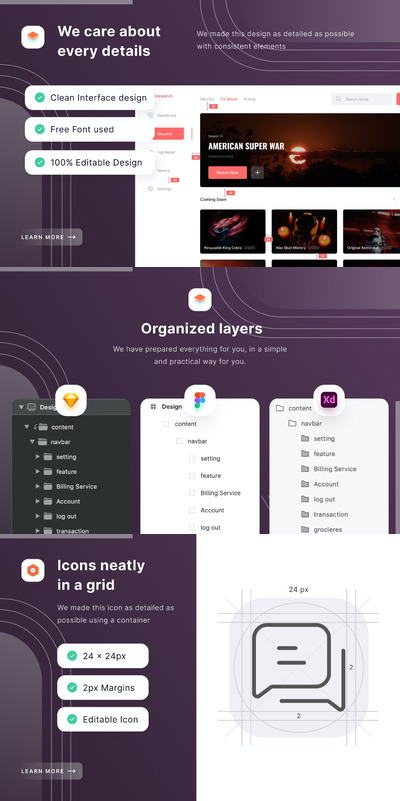 电影媒体仪表板网页模板(FIG,SKETCH,XD)