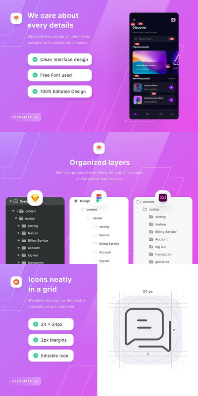 音乐手机应用程序模板(FIG,SKETCH,XD)