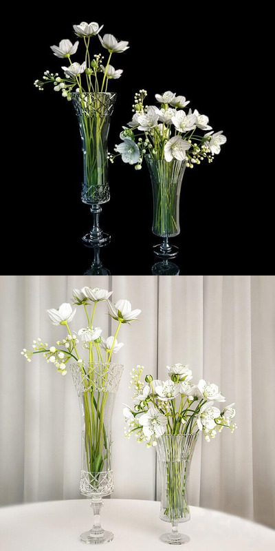 白色花卉+玻璃花瓶3D模型下载（C4D,OBJ,FBX,MAX）