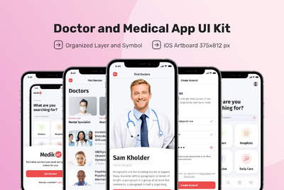 医生和医疗应用程序UI工具包 (FIG,SKETCH,XD)