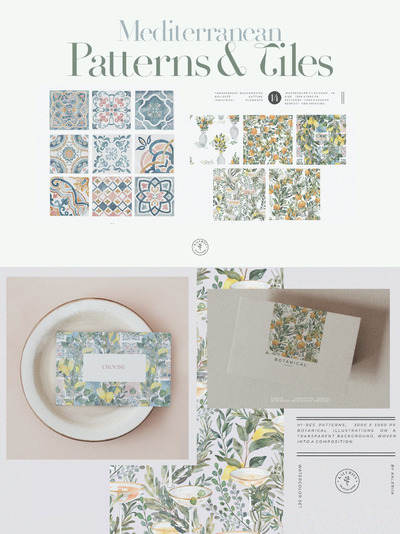时尚高端清新优雅多用途的地中海风格背景底纹纹理集合