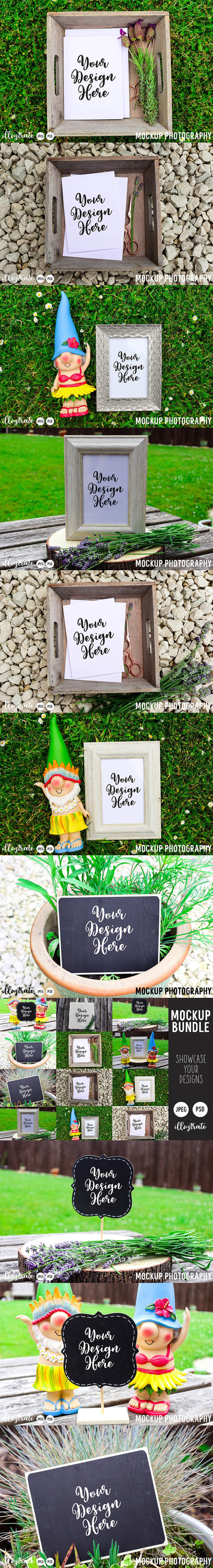 户外花园场景Logo/贺卡展示样机合集 (psd)