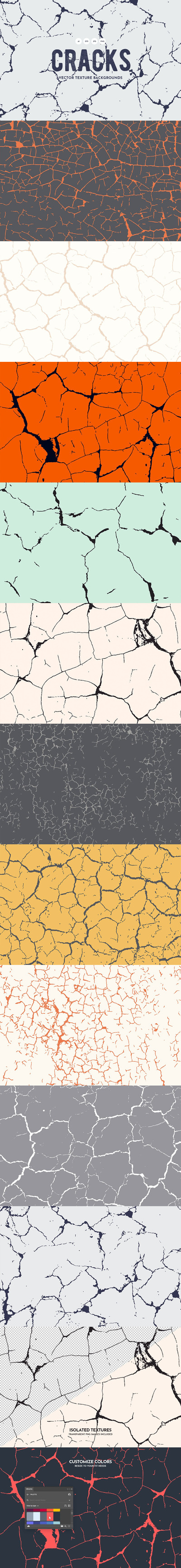 时尚高端逼真质感地面裂缝矢量背景底纹纹理集合-AI, EPS, PNG, JPG