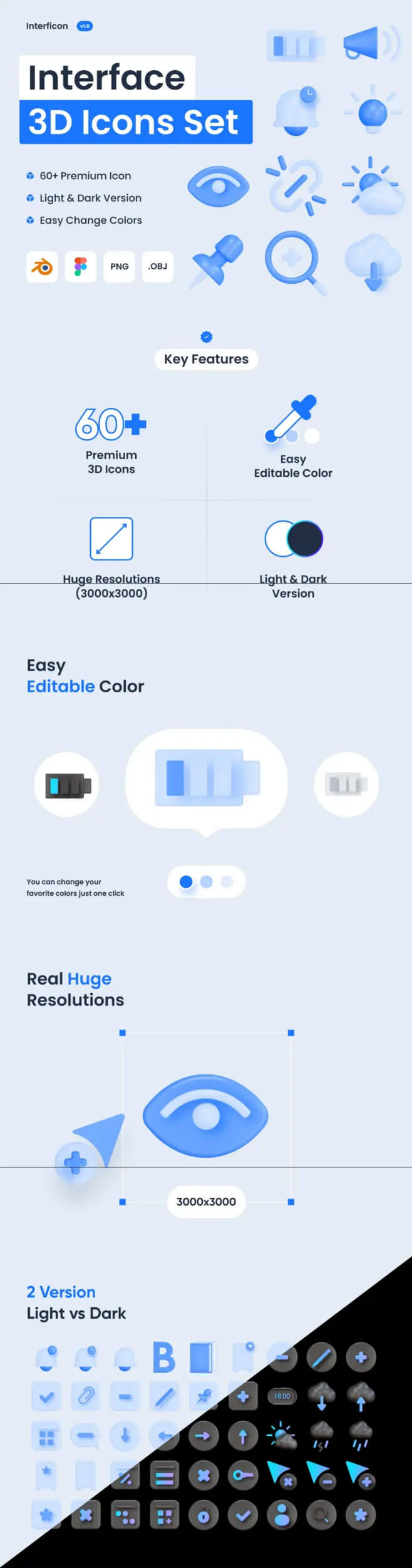 时尚的UI 3D图标模型套装下载（OBJ,Blend）