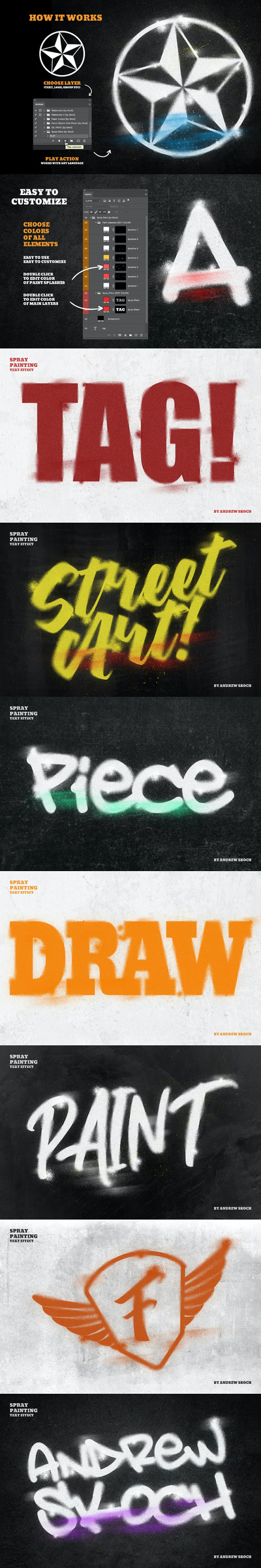 酷炫喷绘Photoshop动作 (PSD,PDF)