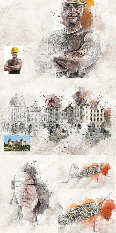 着色轮廓Photoshop动作(ABR,ATN,PAT)