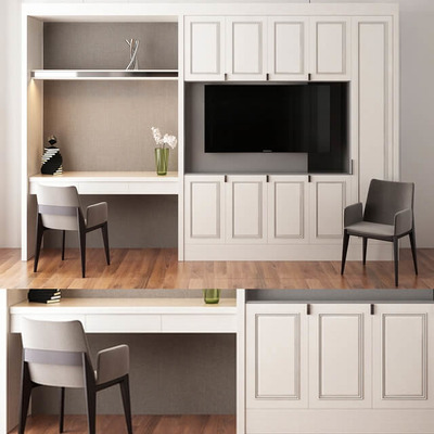 一体式乳白色实木储物柜置物柜3D模型（OBJ,FBX,MAX）