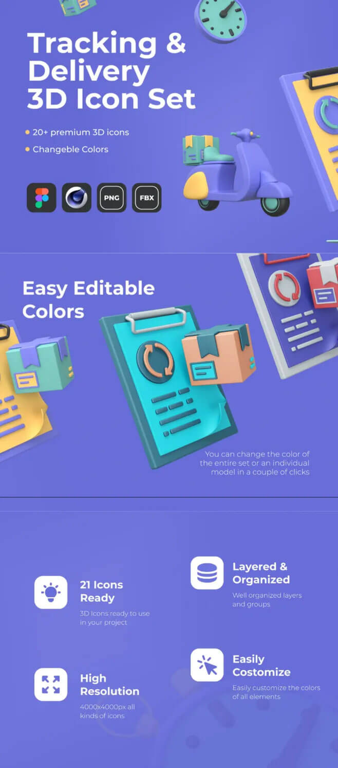 物流主题相关功能的3D图标套装下载(C4D,FBX,PNG,Fig)