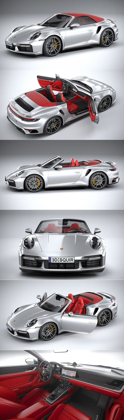 保时捷 911 Turbo S Cabrio 2021敞篷车汽车3D模型下载（FBX,OBJ,MAX,C4D）