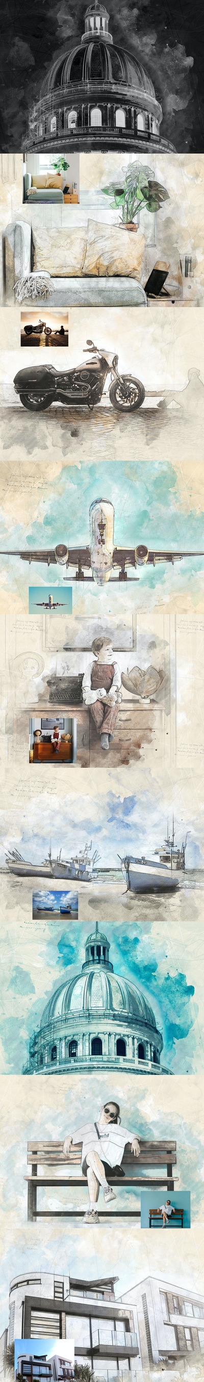 建筑手绘效果Photoshop动作(ATN,ABR,PAT)