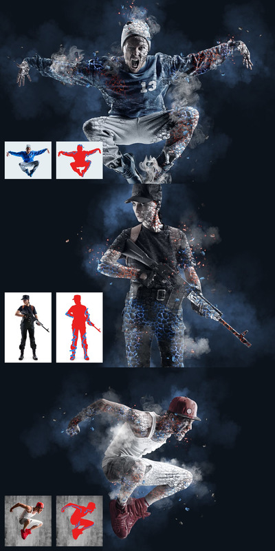 石头燃烧破裂Photoshop动作 (ABR,ATN,PAT)