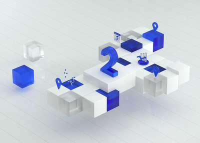 蓝白配色等距几何方块背景图片素材 (jpg)