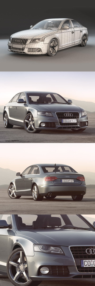 奥迪 Audi A4教程汽车3D模型下载（C4D,FBX,OBJ,MAX）