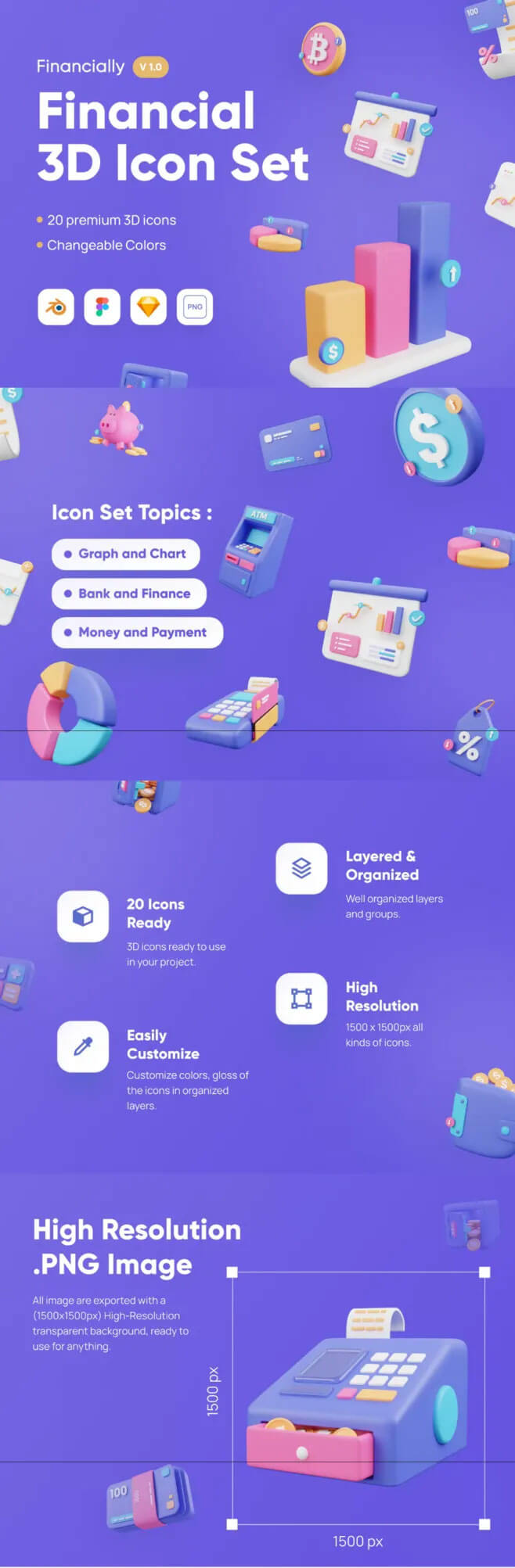 Blender制作的金融行业广告设计3D图标下载（Blend）
