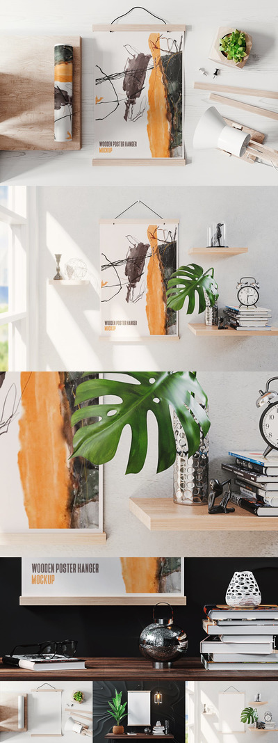 木制海报框架模型(PSD)