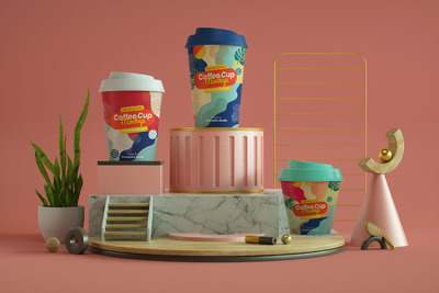 抽象风格咖啡杯模型 (PSD)