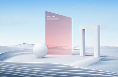创意场景白色沙漠未来风格海报设计模板 (psd)