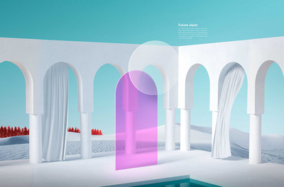 罗马拱门场景未来主义海报设计模板 (psd)