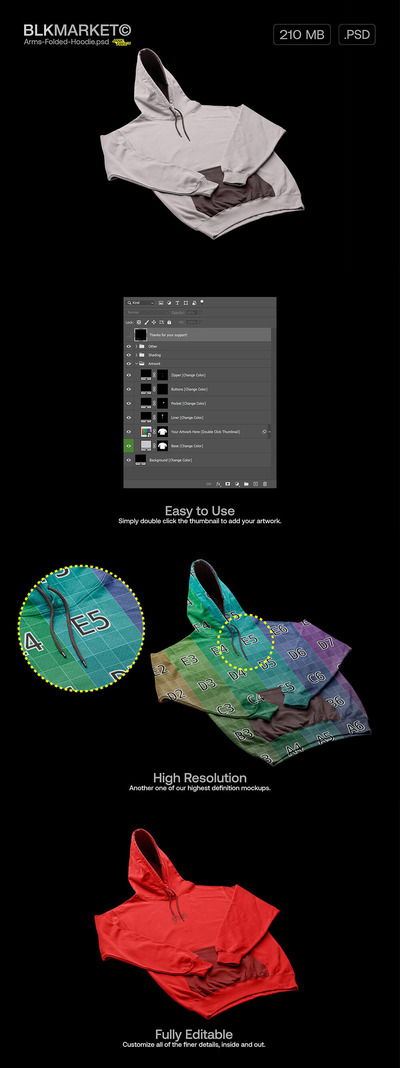 双臂折叠连帽衫街头服饰样机模板[psd]