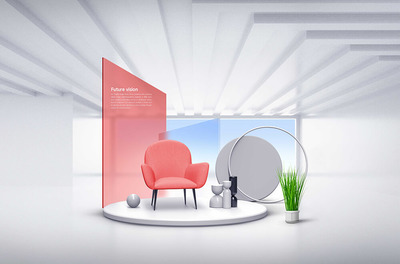 家居元素未来风格场景海报设计模板 (psd)