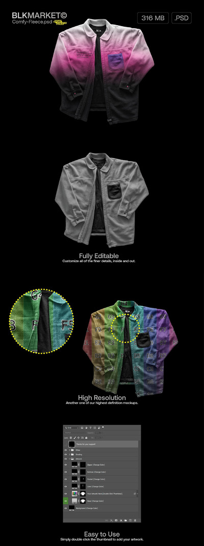 羊毛夹克街头服装样机 (psd)