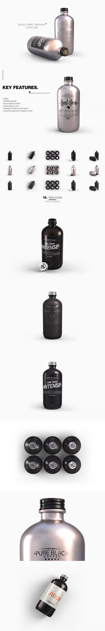 黑色塑料&金属圆瓶包装设计样机 (psd)