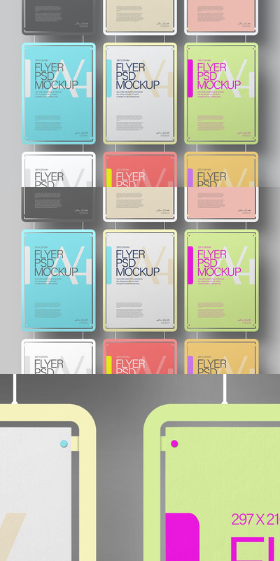 悬挂A4传单海报颜色框架模型 (PSD)