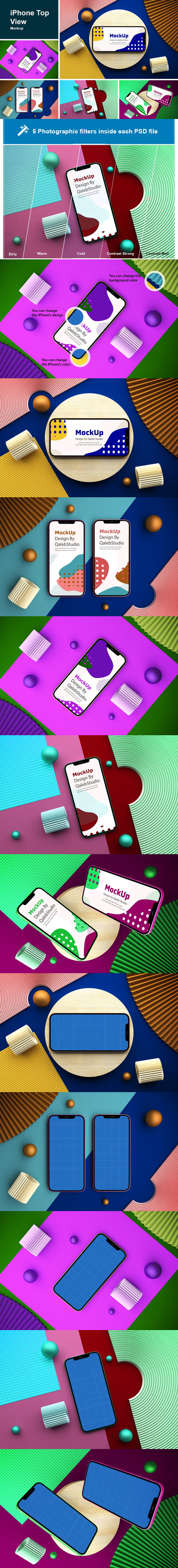 俯视图iPhone展示样机(PSD)