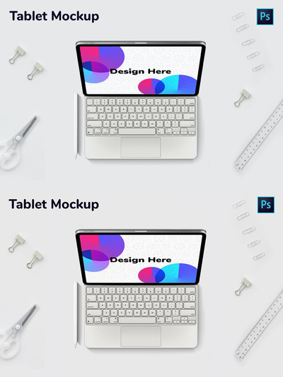 带键盘的平板电脑模型 (PSD,PDF)