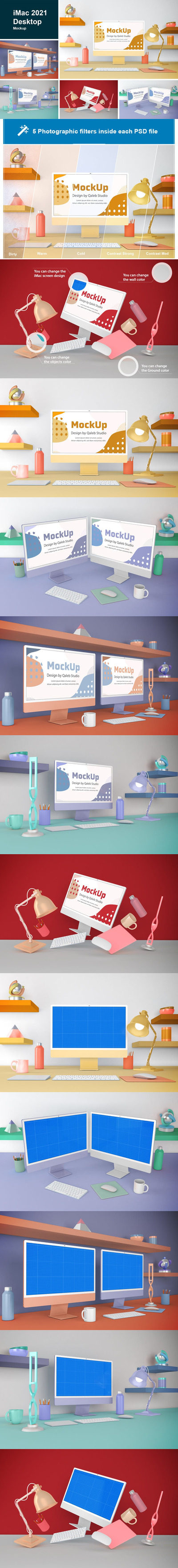 iMac 2021桌面电脑样机 (PSD)