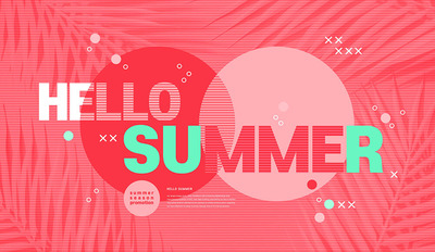 热带元素夏季主题红色海报Banner设计模板 (psd)