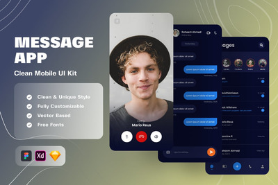 消息应用程序移动UI工具包 (SKETCH,XD,FIG)