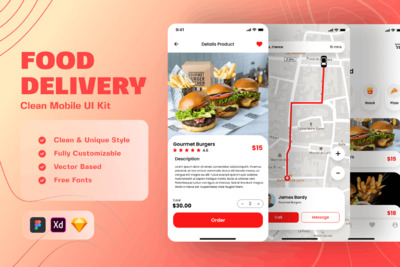 食品配送移动UI工具包 (XD,FIG,SKETCH)