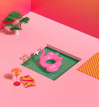 粉色场景泳池派对夏季背景图素材 (jpg)