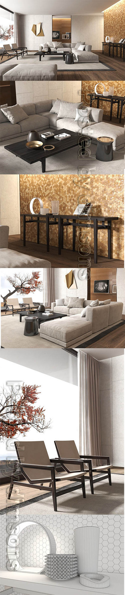 室内客厅场景3D模型套装下载（C4D,OBJ,MAX）