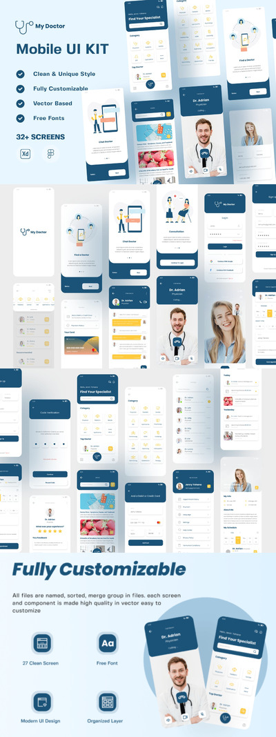 医生用户界面UI工具包(XD,FIG)