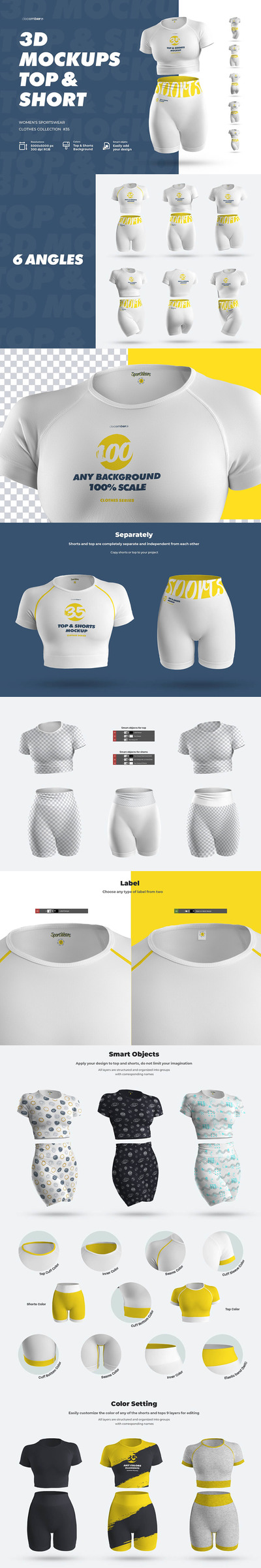 3D上衣和短裤运动服样机 (psd)