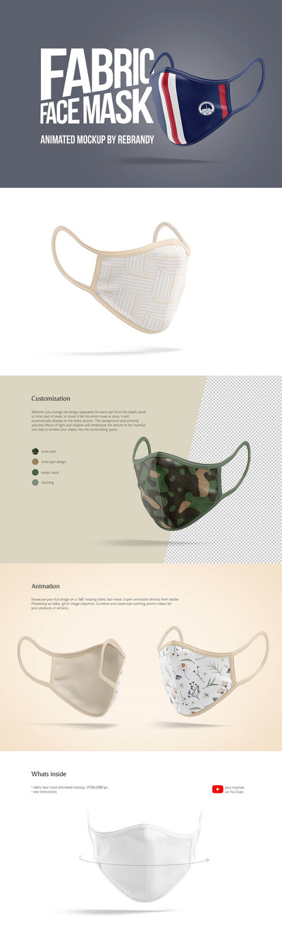 织物口罩面罩动画样机 (psd)