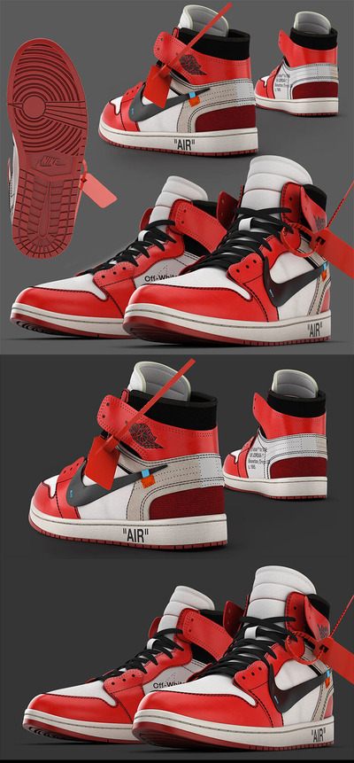 精细的Jordan Off-White NIKE 耐克3D篮球模型下载（OBJ,FBX,MAX）