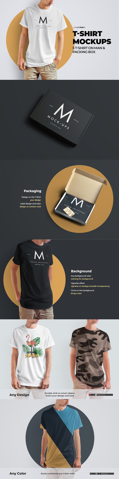 男款时尚T恤&包装盒设计样机 (psd)