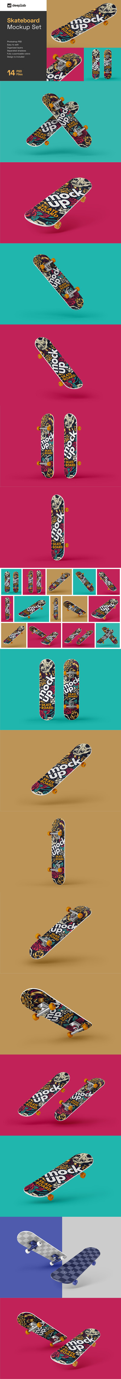 运动滑板图案设计样机套装 (psd)