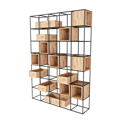 黑色铁架和实木置物筐3D模型（OBJ,FBX,MAX）