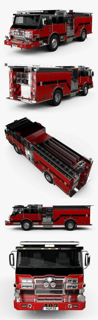 Pierce E402 消防车消防卡车3D模型下载（C4D,FBX,OBJ,MAX）
