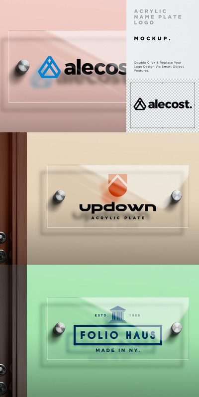 墙壁玻璃铭牌标志模型 (PSD)