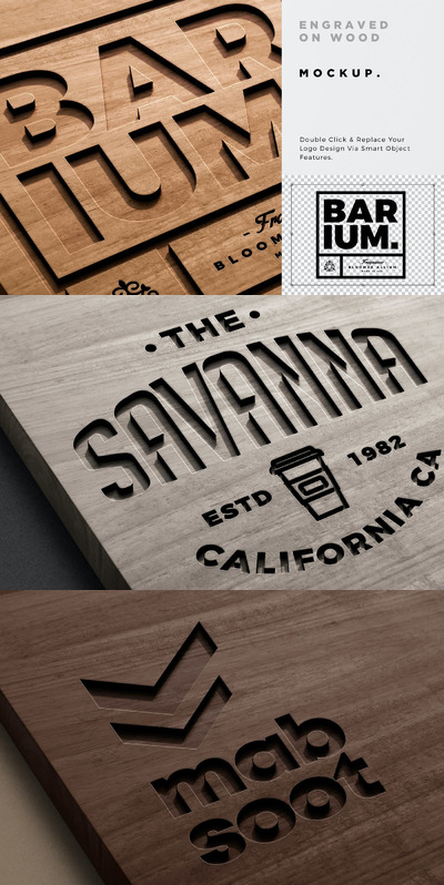 雕刻木标志样机模型(PSD)