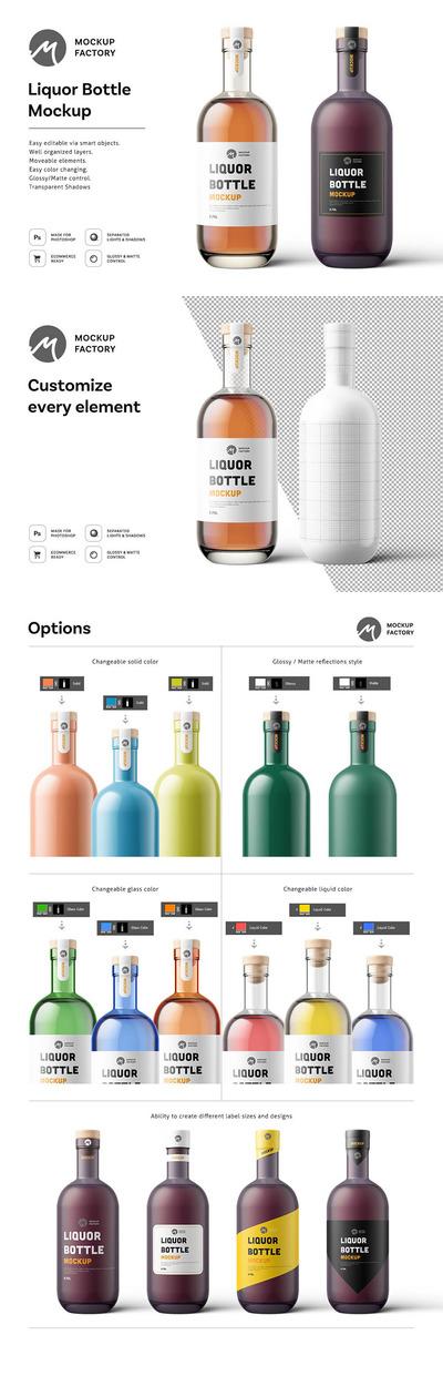 杜松子酒瓶包装设计样机模板 (psd)