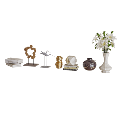 百合花束花瓶及其它家庭装饰品工艺品组合3D模型（OBJ,FBX,MAX）